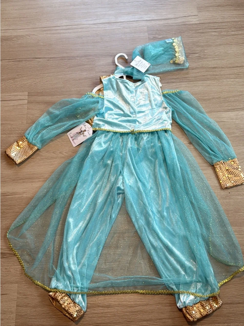 Girls Aqua and Gold Genie Princess Jasmine Costume Size 7/8